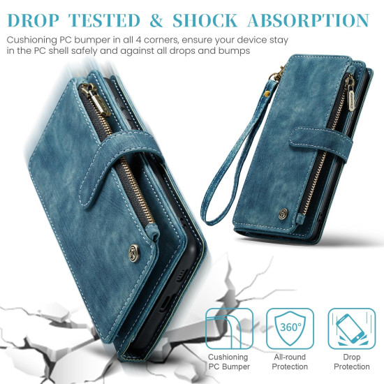 For Samsung Galaxy S24+ 5G CaseMe C30 Card Slots Zipper Wallet Leather Phone Case(Blue)