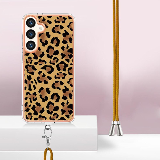 For Samsung Galaxy S24+ 5G Electroplating Dual-side IMD Phone Case with Lanyard(Leopard Print)