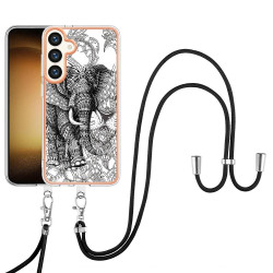 For Samsung Galaxy S24+ 5G Electroplating Dual-side IMD Phone Case with Lanyard(Totem Elephant)