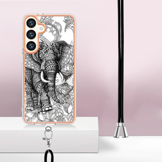 For Samsung Galaxy S24+ 5G Electroplating Dual-side IMD Phone Case with Lanyard(Totem Elephant)