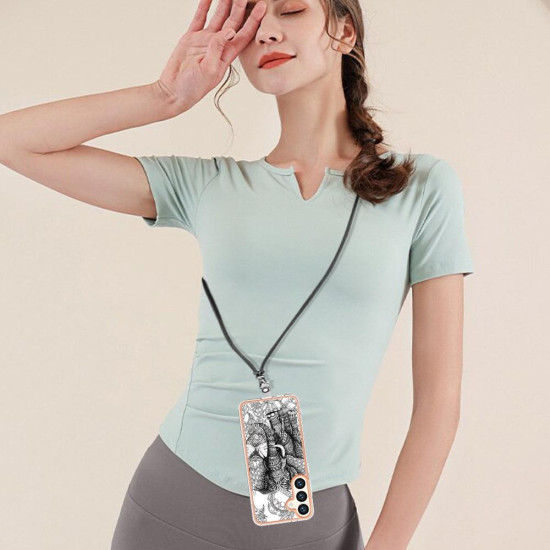 For Samsung Galaxy S24+ 5G Electroplating Dual-side IMD Phone Case with Lanyard(Totem Elephant)