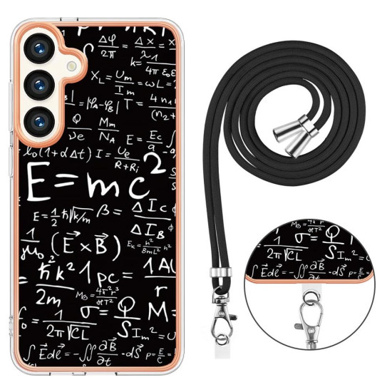 For Samsung Galaxy S24+ 5G Electroplating Dual-side IMD Phone Case with Lanyard(Equation)