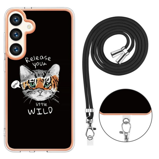 For Samsung Galaxy S24+ 5G Electroplating Dual-side IMD Phone Case with Lanyard(Natural Growth)