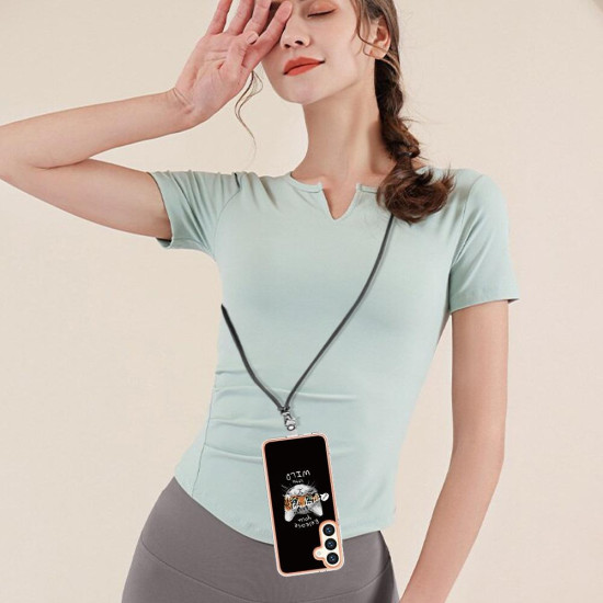 For Samsung Galaxy S24+ 5G Electroplating Dual-side IMD Phone Case with Lanyard(Natural Growth)