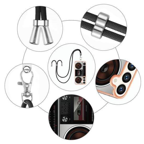 For Samsung Galaxy S24+ 5G Electroplating Dual-side IMD Phone Case with Lanyard(Retro Radio)