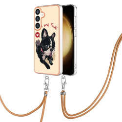 For Samsung Galaxy S24+ 5G Electroplating Dual-side IMD Phone Case with Lanyard(Lucky Dog)