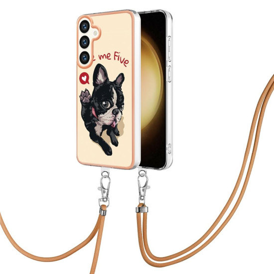 For Samsung Galaxy S24+ 5G Electroplating Dual-side IMD Phone Case with Lanyard(Lucky Dog)