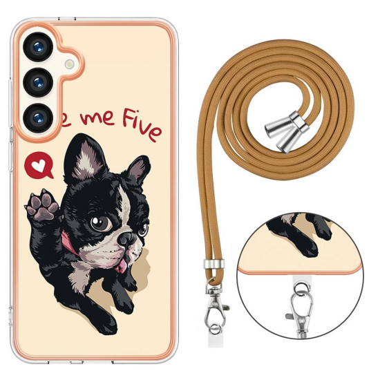 For Samsung Galaxy S24+ 5G Electroplating Dual-side IMD Phone Case with Lanyard(Lucky Dog)