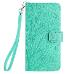 For Samsung Galaxy S23 Tree Birds Embossed Pattern Leather Phone Case(Green)