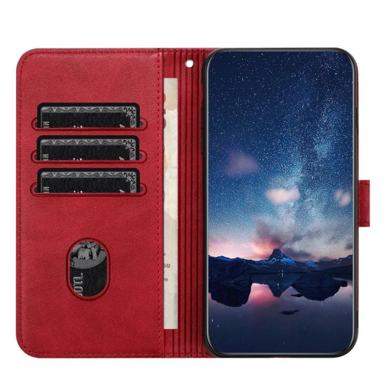 For Samsung Galaxy S23+ Tree Birds Embossed Pattern Leather Phone Case(Red)