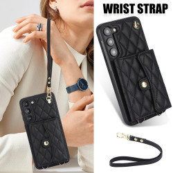 For Samsung Galaxy S23 5G Crossbody Rhombic Horizontal Wallet Leather Phone Case(Black)