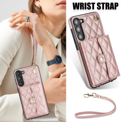 For Samsung Galaxy S23 5G Crossbody Rhombic Horizontal Wallet Leather Phone Case(Rose Gold)