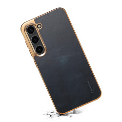 For Samsung Galaxy S23 5G Denior Oil Wax Leather Electroplating Phone Case(Blue)