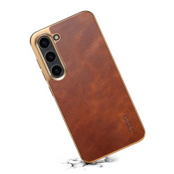For Samsung Galaxy S23 5G Denior Oil Wax Leather Electroplating Phone Case(Brown)