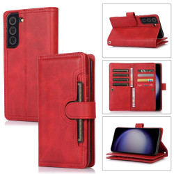For Samsung Galaxy S23+ 5G Wristband Card Slot Leather Phone Case(Red)
