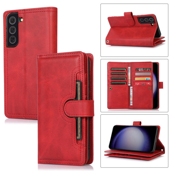 For Samsung Galaxy S23+ 5G Wristband Card Slot Leather Phone Case(Red)
