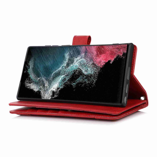 For Samsung Galaxy S23+ 5G Wristband Card Slot Leather Phone Case(Red)