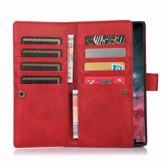 For Samsung Galaxy S23+ 5G Wristband Card Slot Leather Phone Case(Red)
