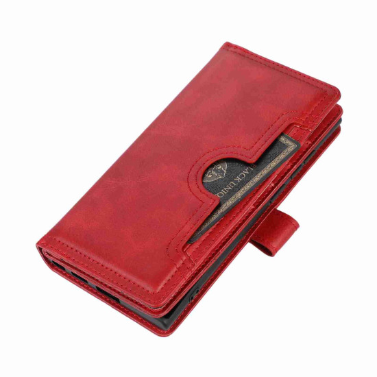 For Samsung Galaxy S23+ 5G Wristband Card Slot Leather Phone Case(Red)