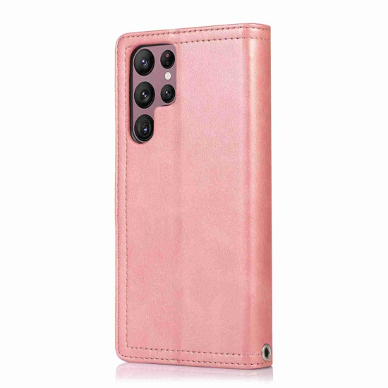 For Samsung Galaxy S23+ 5G Wristband Card Slot Leather Phone Case(Rose Gold)