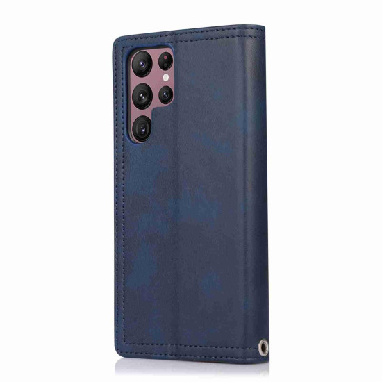 For Samsung Galaxy S23+ 5G Wristband Card Slot Leather Phone Case(Blue)