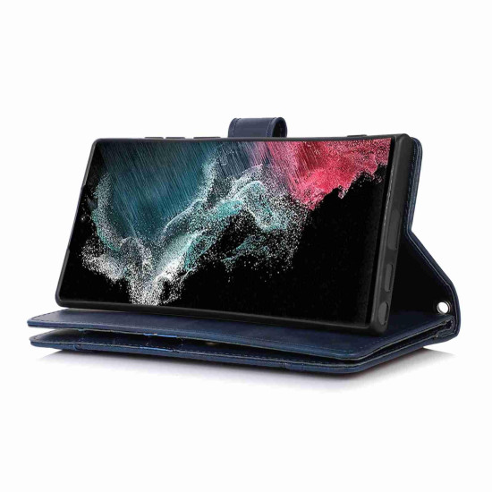For Samsung Galaxy S23+ 5G Wristband Card Slot Leather Phone Case(Blue)