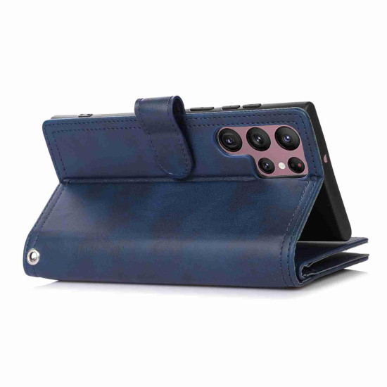 For Samsung Galaxy S23+ 5G Wristband Card Slot Leather Phone Case(Blue)