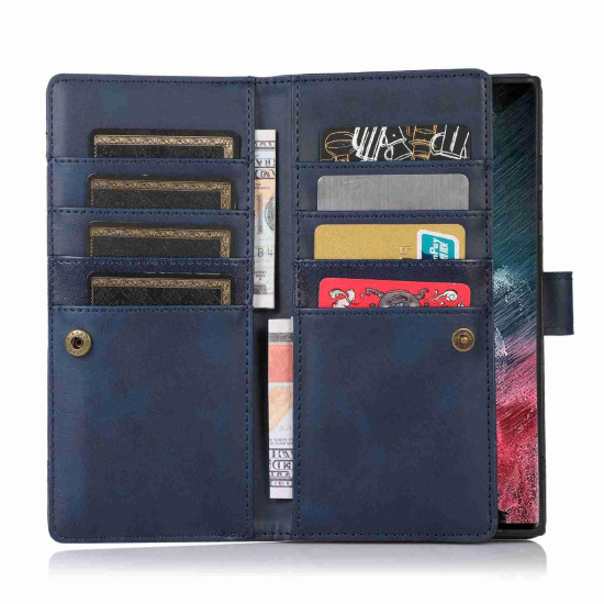 For Samsung Galaxy S23+ 5G Wristband Card Slot Leather Phone Case(Blue)