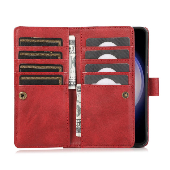 For Samsung Galaxy S24+ 5G Wristband Card Slot Leather Phone Case(Red)
