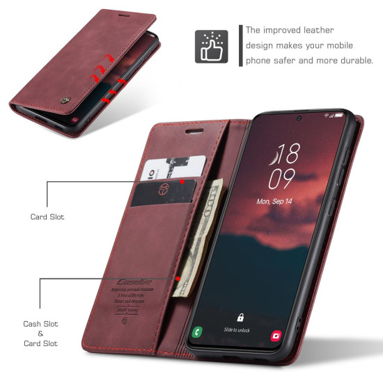 For Samsung Galaxy S24+ 5G CaseMe 013 Multifunctional Horizontal Flip Leather Phone Case(Wine Red)