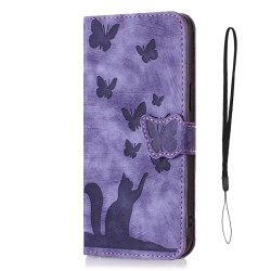 For Samsung Galaxy S23 5G Butterfly Cat Embossing Flip Leather Phone Case(Purple)