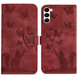 For Samsung Galaxy S23 5G Butterfly Cat Embossing Flip Leather Phone Case(Red)