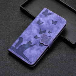 For Samsung Galaxy S24+ 5G Butterfly Cat Embossing Flip Leather Phone Case(Purple)