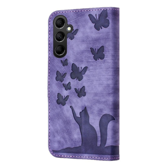 For Samsung Galaxy S24+ 5G Butterfly Cat Embossing Flip Leather Phone Case(Purple)
