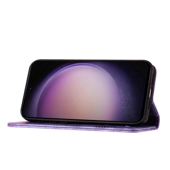For Samsung Galaxy S24+ 5G Butterfly Cat Embossing Flip Leather Phone Case(Purple)