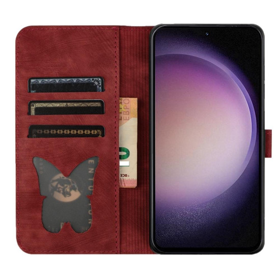 For Samsung Galaxy S24+ 5G Butterfly Cat Embossing Flip Leather Phone Case(Red)