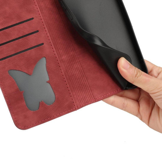 For Samsung Galaxy S24+ 5G Butterfly Cat Embossing Flip Leather Phone Case(Red)