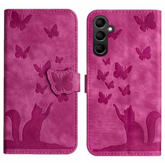 For Samsung Galaxy S24+ 5G Butterfly Cat Embossing Flip Leather Phone Case(Pink)