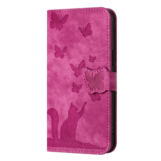 For Samsung Galaxy S24+ 5G Butterfly Cat Embossing Flip Leather Phone Case(Pink)