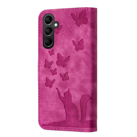 For Samsung Galaxy S24+ 5G Butterfly Cat Embossing Flip Leather Phone Case(Pink)