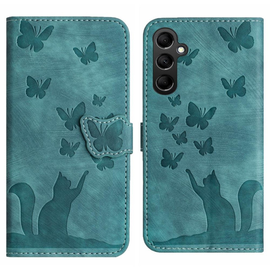 For Samsung Galaxy S24+ 5G Butterfly Cat Embossing Flip Leather Phone Case(Wathet)