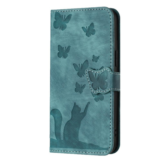 For Samsung Galaxy S24+ 5G Butterfly Cat Embossing Flip Leather Phone Case(Wathet)