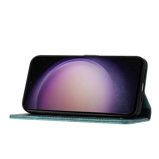 For Samsung Galaxy S24+ 5G Butterfly Cat Embossing Flip Leather Phone Case(Wathet)