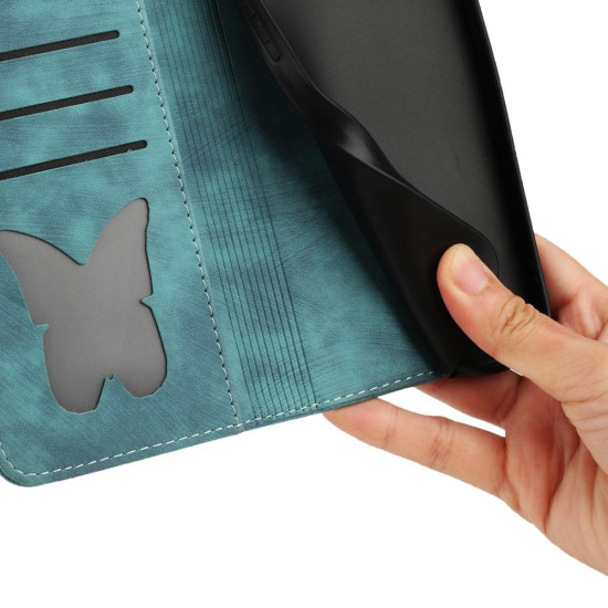 For Samsung Galaxy S24+ 5G Butterfly Cat Embossing Flip Leather Phone Case(Wathet)