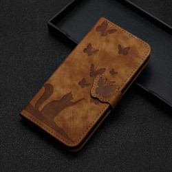 For Samsung Galaxy S24+ 5G Butterfly Cat Embossing Flip Leather Phone Case(Brown)