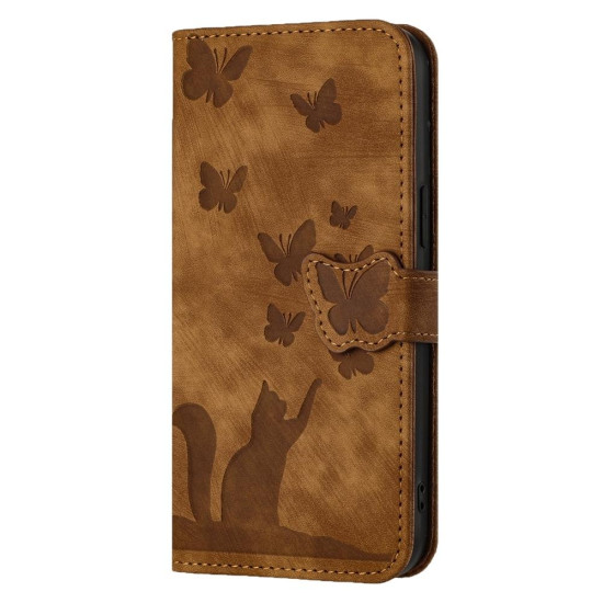 For Samsung Galaxy S24+ 5G Butterfly Cat Embossing Flip Leather Phone Case(Brown)