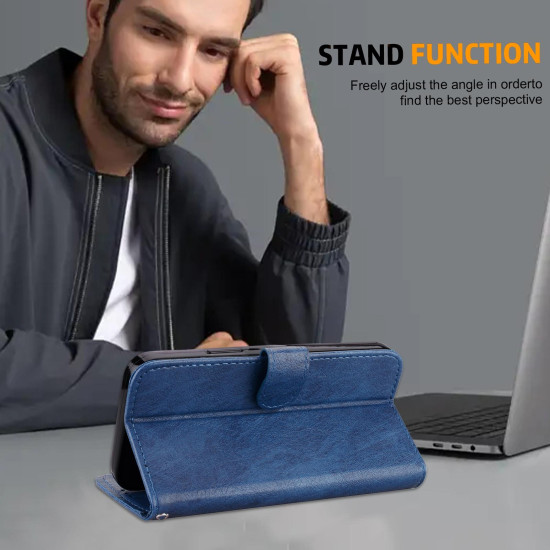 For Samsung Galaxy S24+ 5G Skin Feeling Oil Leather Texture PU + TPU Phone Case(Dark Blue)