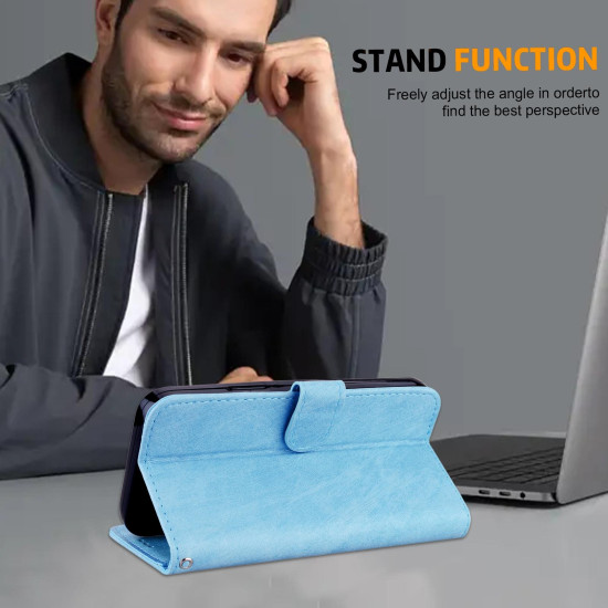 For Samsung Galaxy S24+ 5G Skin Feeling Oil Leather Texture PU + TPU Phone Case(Light Blue)