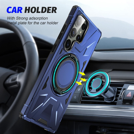For Samsung Galaxy S24+ 5G MagSafe Magnetic Shockproof Phone Case with Ring Holder(Navy Blue)