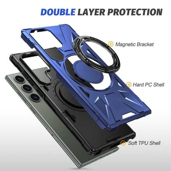 For Samsung Galaxy S24+ 5G MagSafe Magnetic Shockproof Phone Case with Ring Holder(Navy Blue)